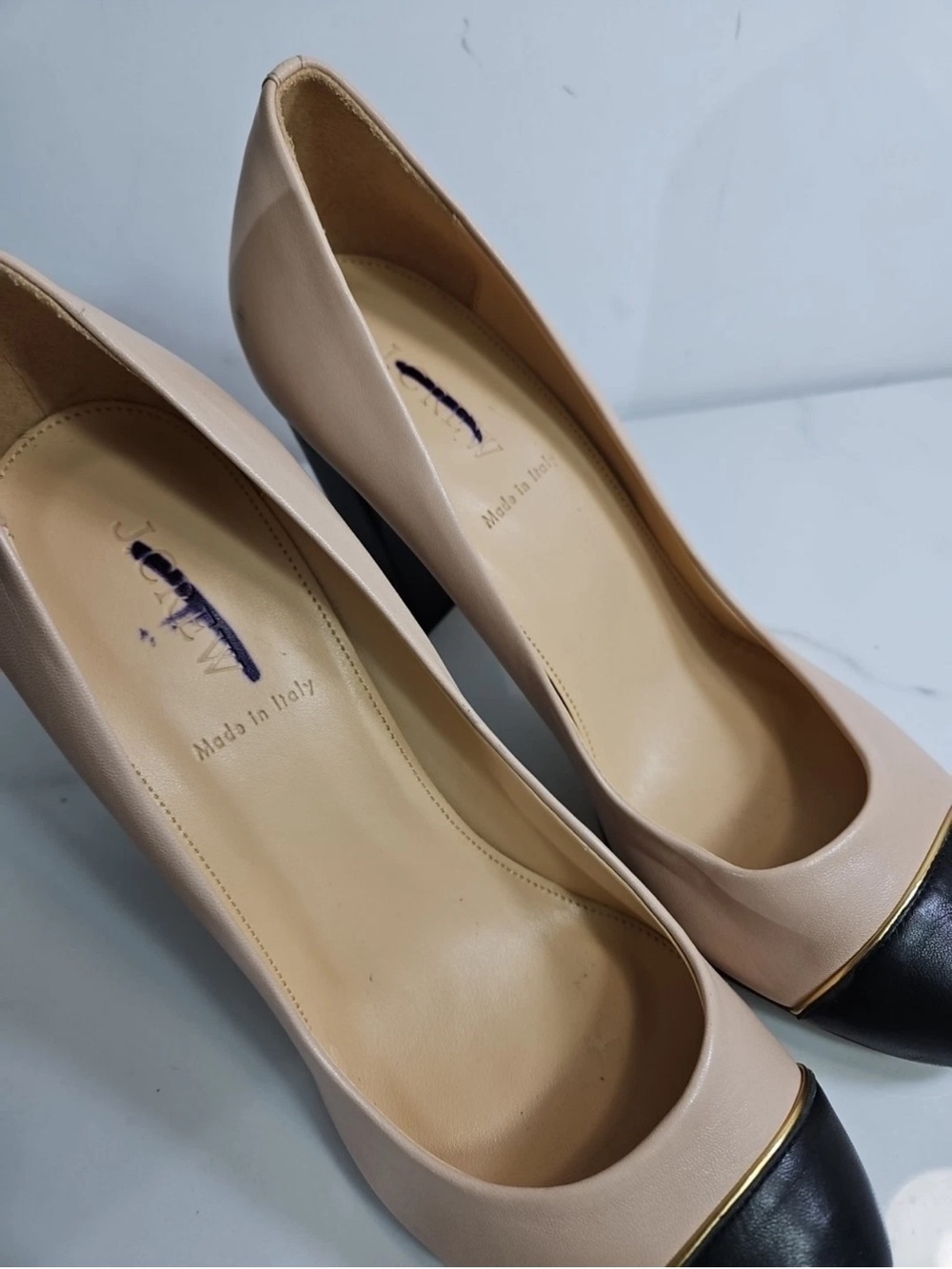 J. Crew Two-Tone Block Heel Pumps in Beige and Black - Picture 3 of 10